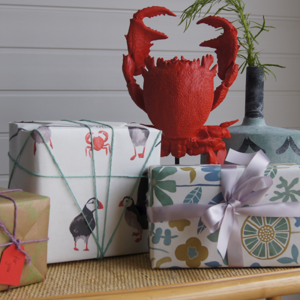 marine creatures and botanical eco friendly wrapping paper