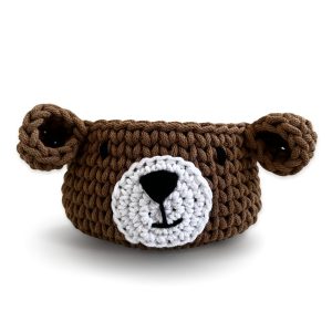 Handcrafted brown wool bear storage basket for nursery toy storage