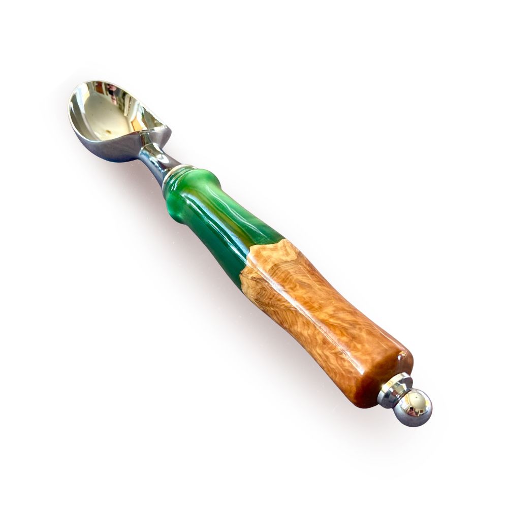 Artisan olive wood ice cream scoop